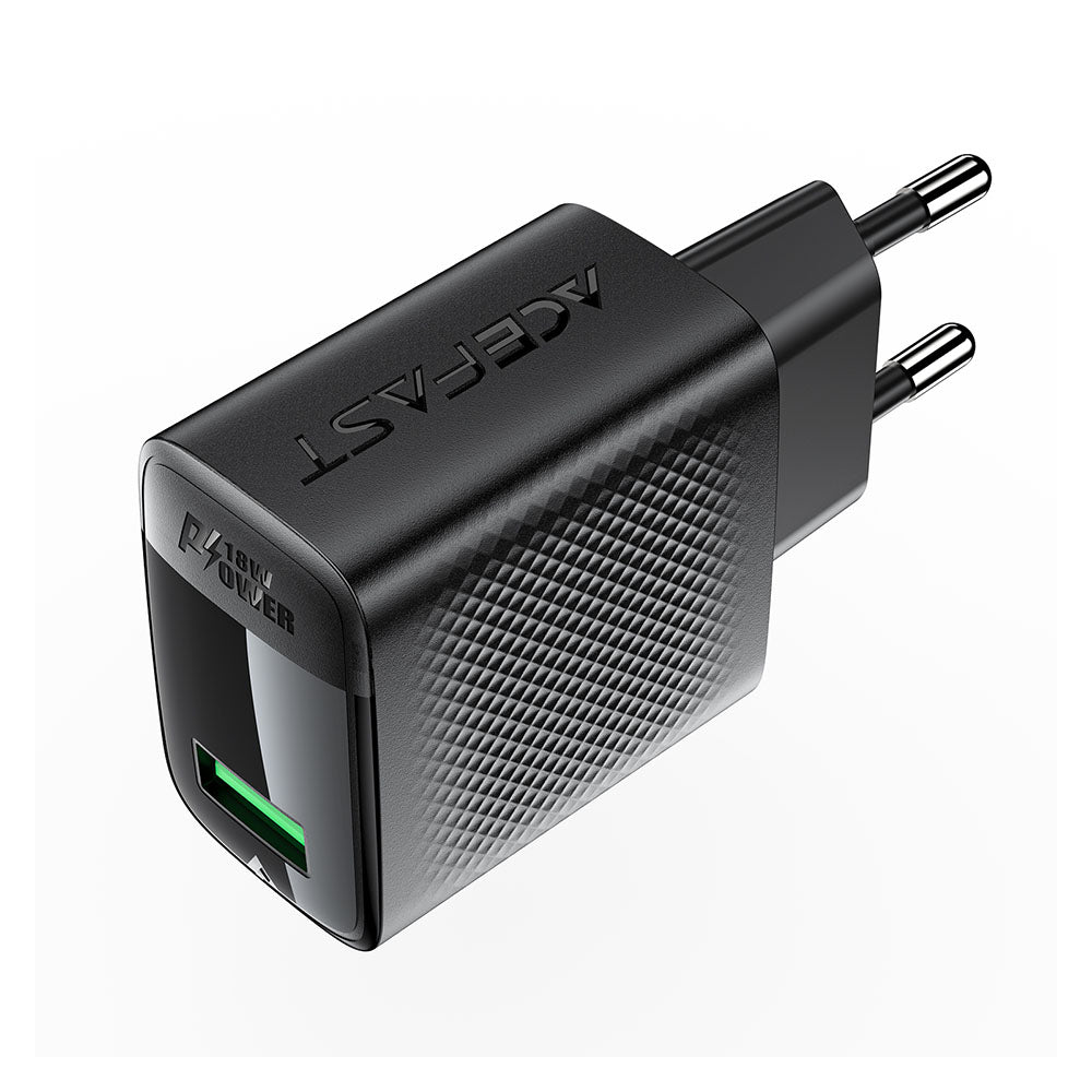 Polnilnik Acefast A90, 18W, 3A, 1 x USB-A, črn