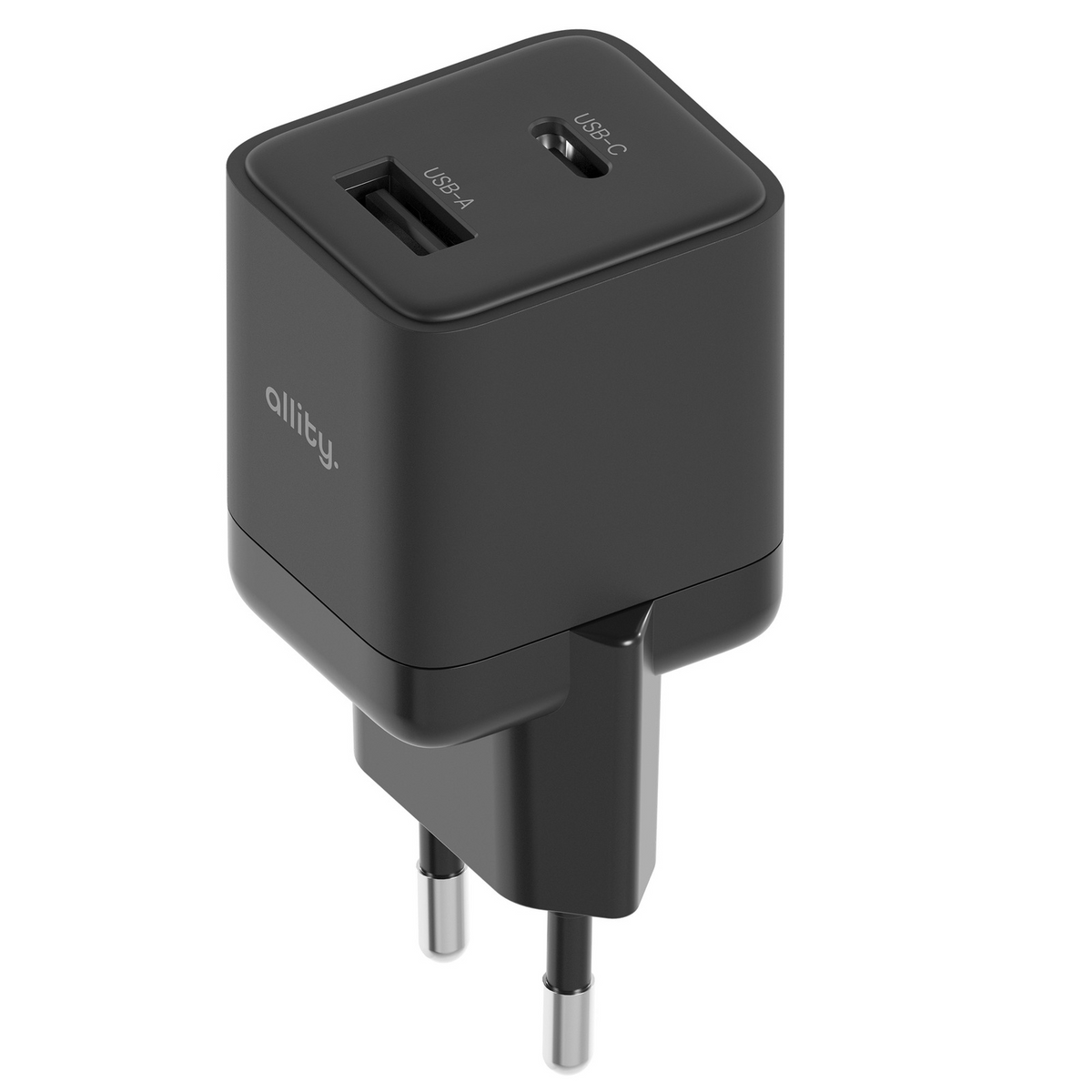 Polnilnik Allity omrežje. ATC-01-30WAC Mini, 30W, 3A, 1 x USB-A - 1 x USB-C, Črn