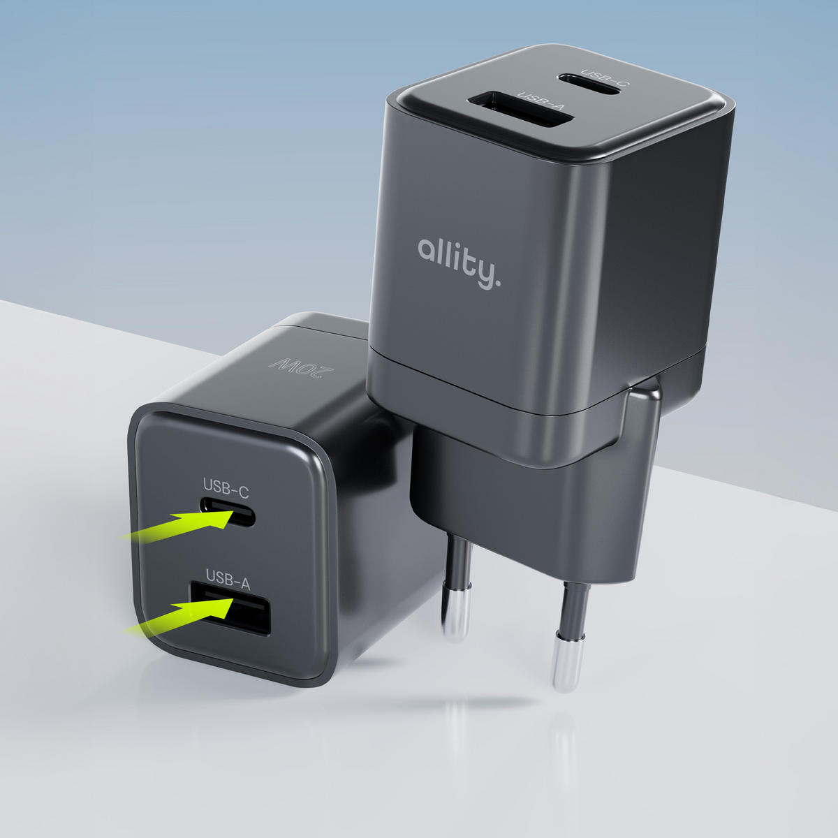 Polnilnik Allity omrežje. ATC-01-30WAC Mini, 30W, 3A, 1 x USB-A - 1 x USB-C, Črn