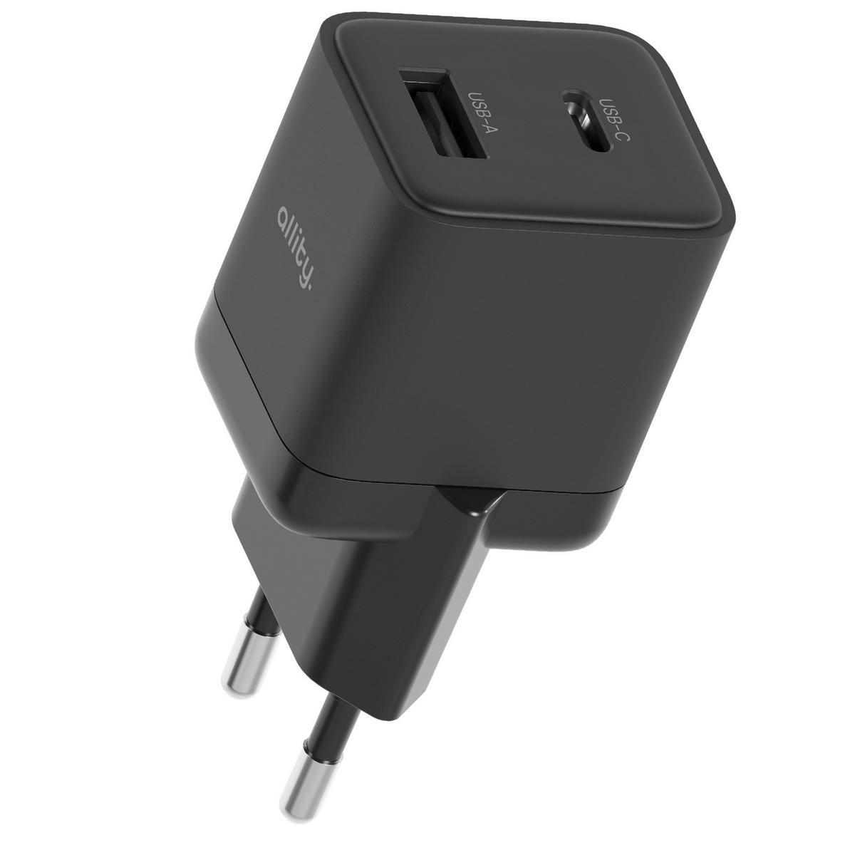 Polnilnik Allity omrežje. ATC-01-30WAC Mini, 30W, 3A, 1 x USB-A - 1 x USB-C, Črn
