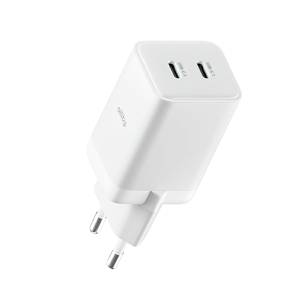 Polnilnik omrežja Allity. ATC-01-45WCC Fast, 45W, 3A, 2 x USB-C, Bel