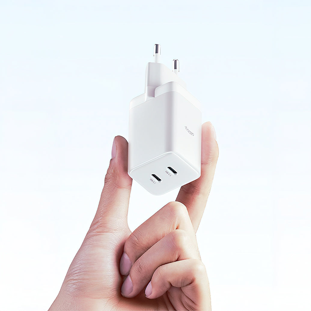 Polnilnik omrežja Allity. ATC-01-45WCC Fast, 45W, 3A, 2 x USB-C, Bel