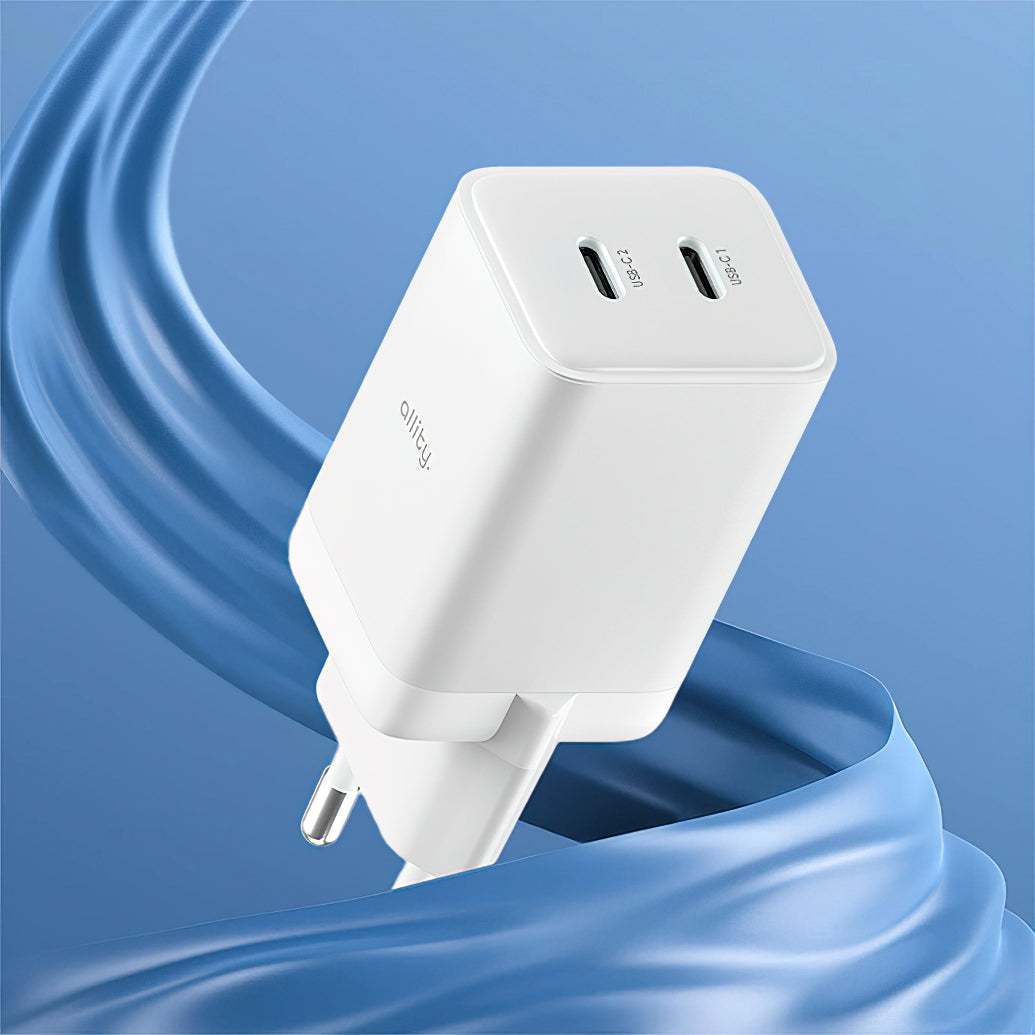 Polnilnik omrežja Allity. ATC-01-45WCC Fast, 45W, 3A, 2 x USB-C, Bel