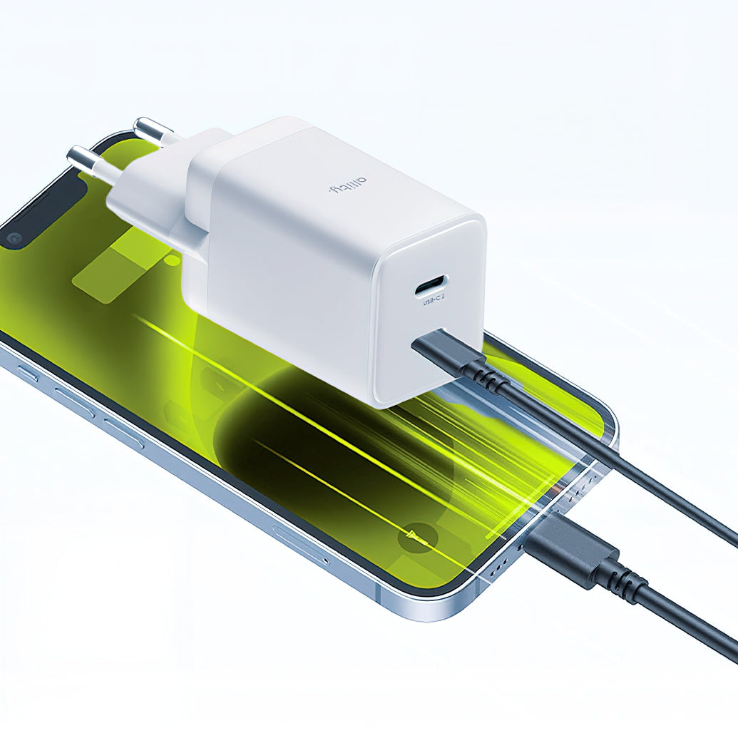 Polnilnik omrežja Allity. ATC-01-45WCC Fast, 45W, 3A, 2 x USB-C, Bel