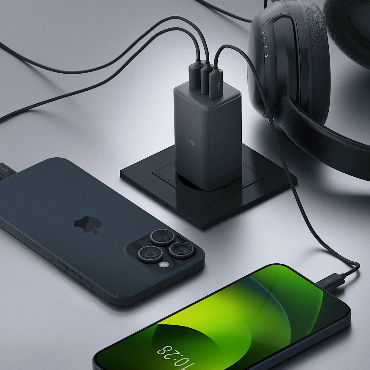 Polnilnik Allity omrežje. ATC-01-65WACC Fast, 65W, 3.25A, 1 x USB-A - 2 x USB-C, Črna