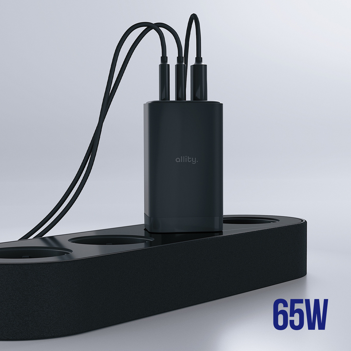 Polnilnik Allity omrežje. ATC-01-65WACC Fast, 65W, 3.25A, 1 x USB-A - 2 x USB-C, Črna