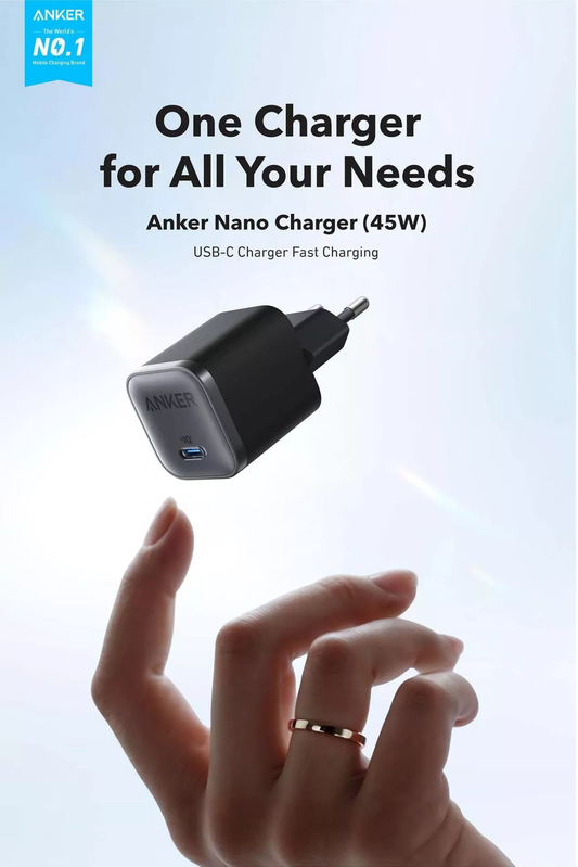 Omrežni polnilec Anker Nano, 45W, 3A, 1 x USB-C, Črn A2692L11