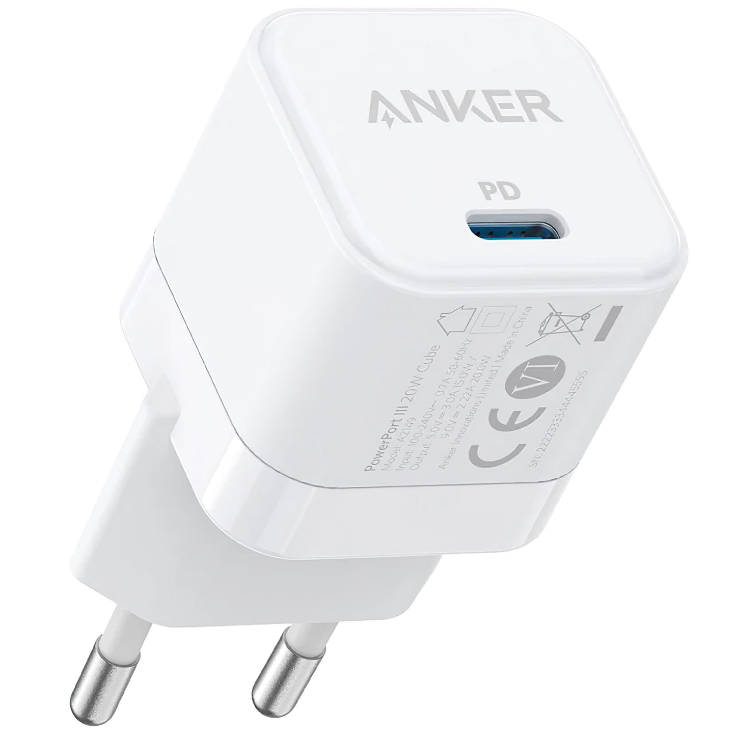 Anker PowerPort III Cube omrežni polnilnik, 20 W, 3A, 1 x USB-C, bela A2149G21