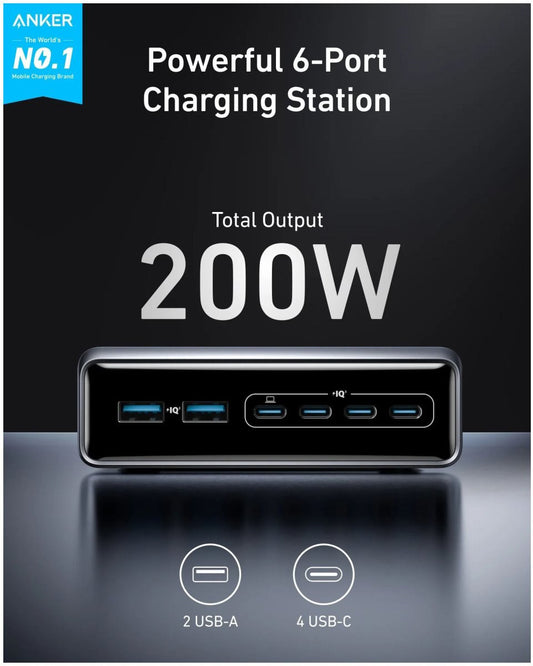 Polnilec Anker Prime Station, 200 W, 3A, 2 x USB-A - 4 x USB-C, črn A2683341