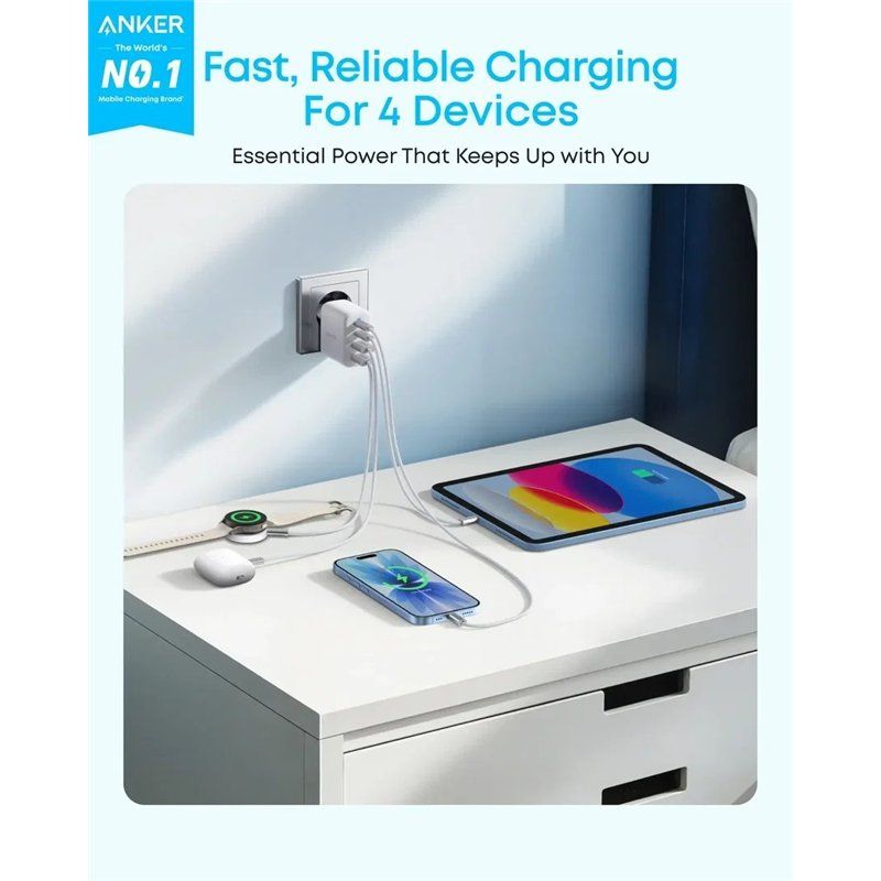 Anker Zolo Wall Charger, 50W, 3A, 2 x USB-A - 2 x USB-C, White A121EG21
