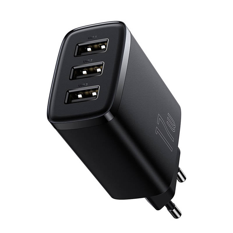 Baseus Compact Network Charger 3U, 17W, 2,1A, 3 x USB-A, črn CCXJ020101