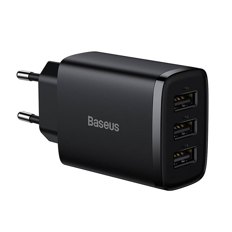 Baseus Compact Network Charger 3U, 17W, 2,1A, 3 x USB-A, črn CCXJ020101
