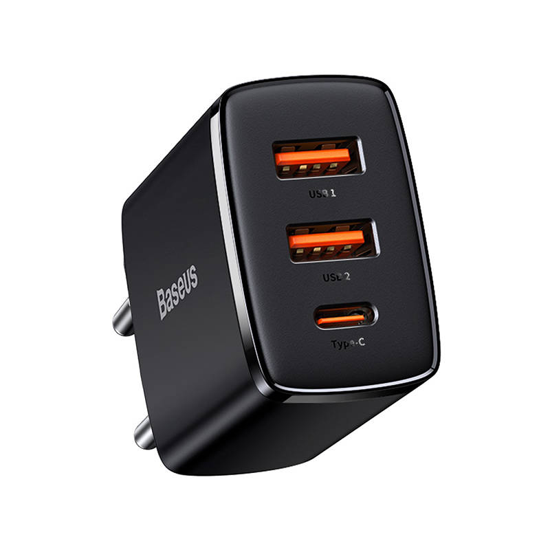 Baseus Compact Network Charger, 30 W, 3A, 1 x USB-C - 2 x USB-A, črn CCXJ-E01