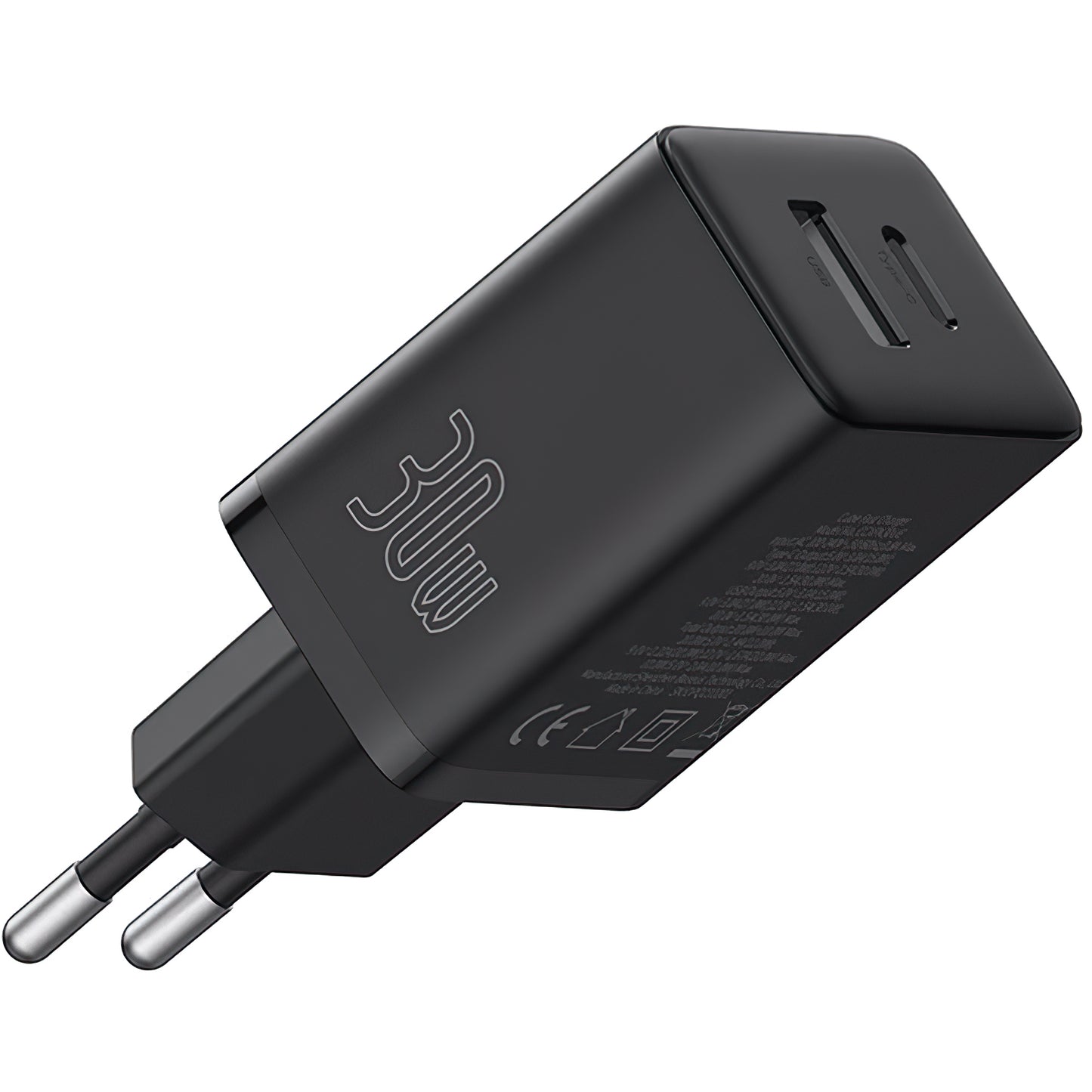 Omrežni polnilnik Baseus Cube, 30 W, 2,4 A, 1 x USB-A - 1 x USB-C, črn P10111404113113-00
