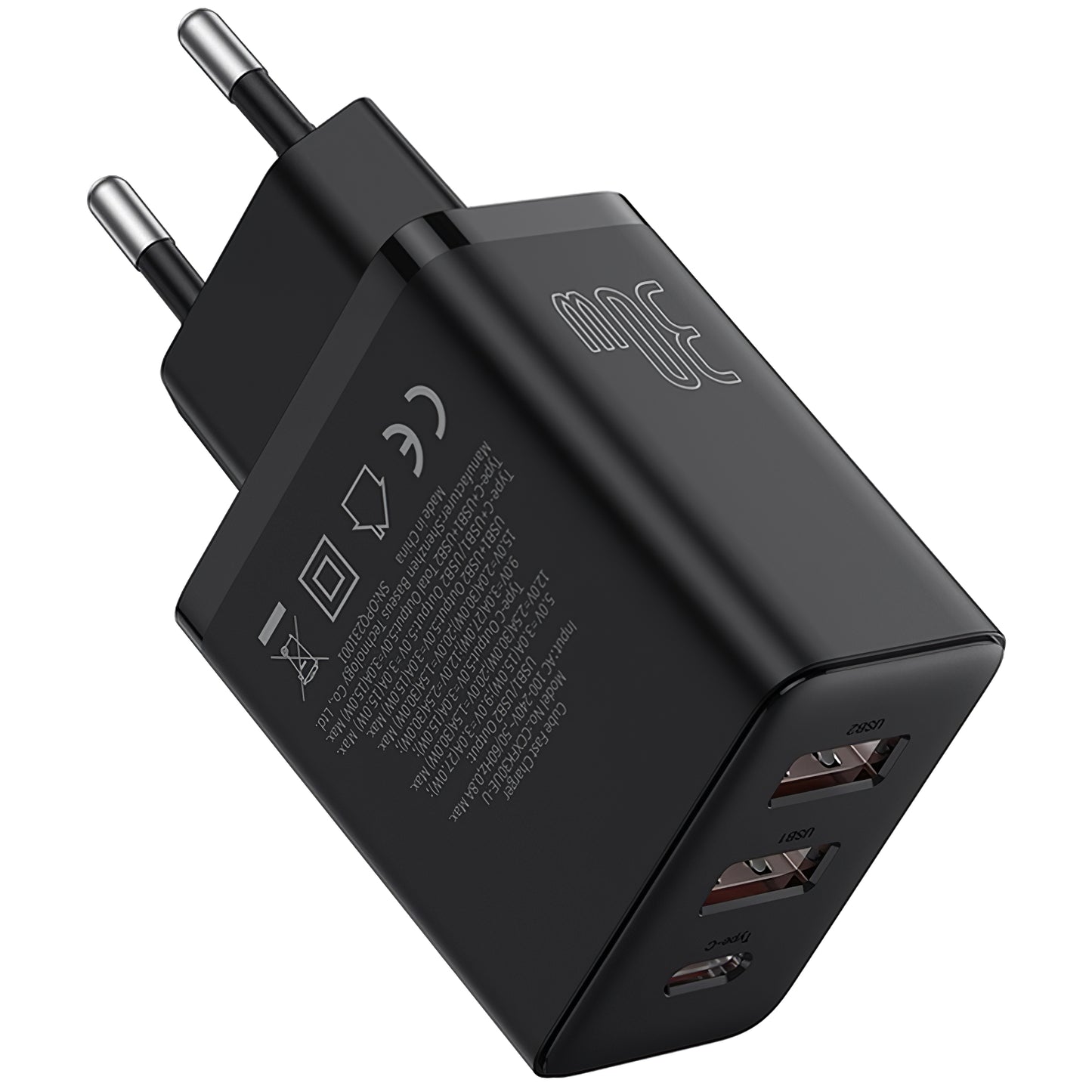 Omrežni polnilnik Baseus Cube, 30 W, 3A, 1 x USB-C - 2 x USB-A, črn P10111402113-00