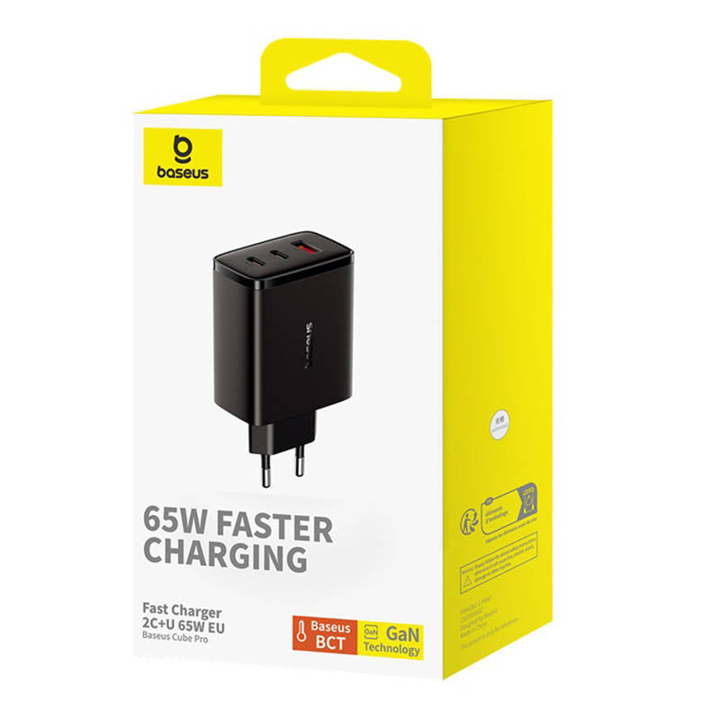 Polnilnik Baseus Cube Pro, 65W, 3.25A, 1 x USB-A - 2 x USB-C, črn P10152301113-00
