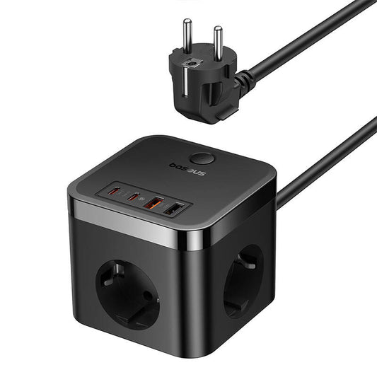 Podaljševalni kabel Baseus PowerCombo Cube, 30 W, 3A, 2 x USB-A - 2 x USB-C - 3 x Schuko, črn E00066400117-00