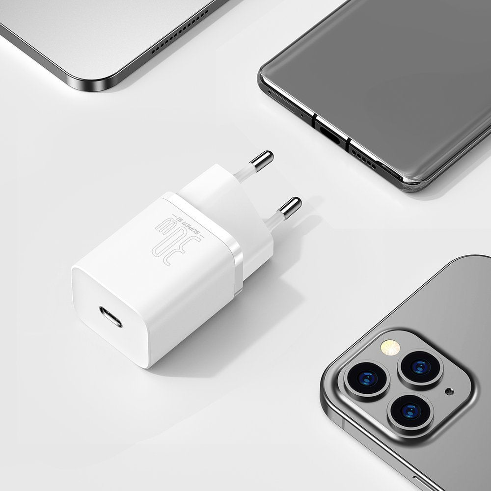 Omrežni polnilnik Baseus Super Si 1C, 30 W, 3A, 1 x USB-C, bel CCSUP-J02