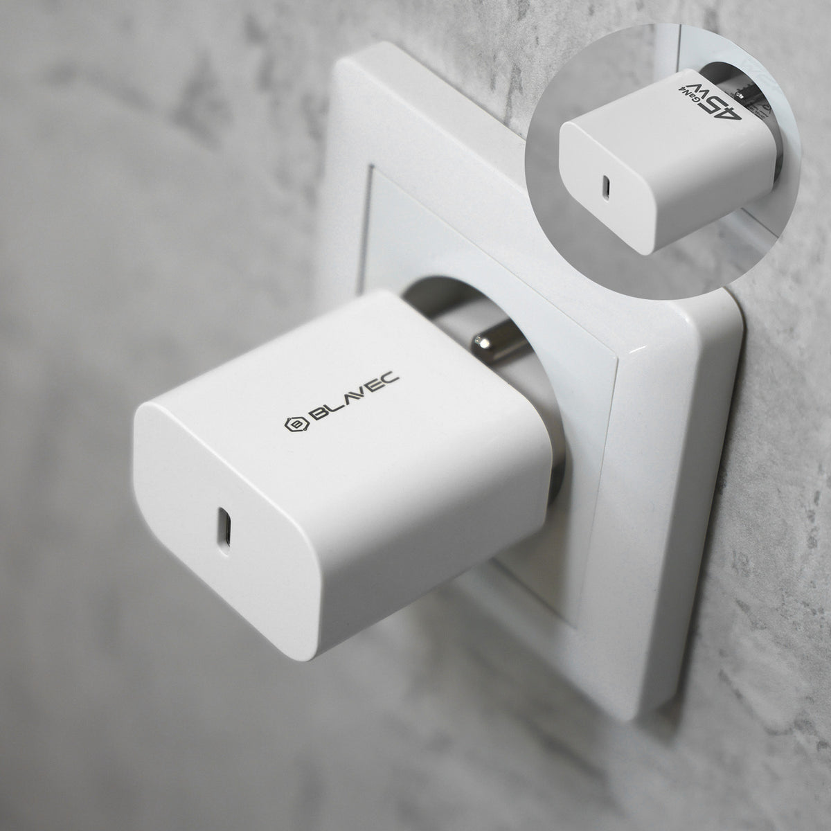 Polnilnik omrežja Blavec BC-7, 45W, 3A, 1 x USB-C, Bel