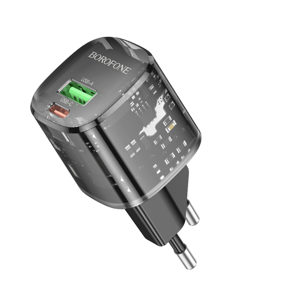 Polnilnik Borofone BN17 Sunlight, 20W, 3A, 1 x USB-A - 1 x USB-C, črn