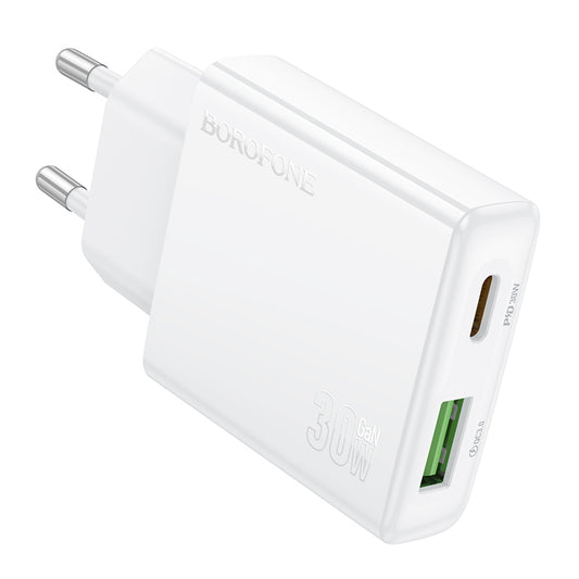 Omrežni polnilnik Borofone BN25 Wish, 30 W, 3A, 1 x USB-A - 1 x USB-C, bel