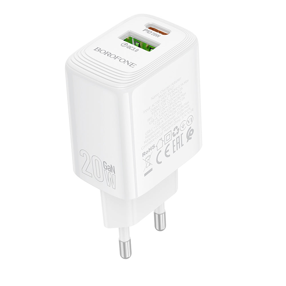 Polnilnik Borofone BN27 Fuente, 20W, 3A, 1 x USB-A - 1 x USB-C, Bel