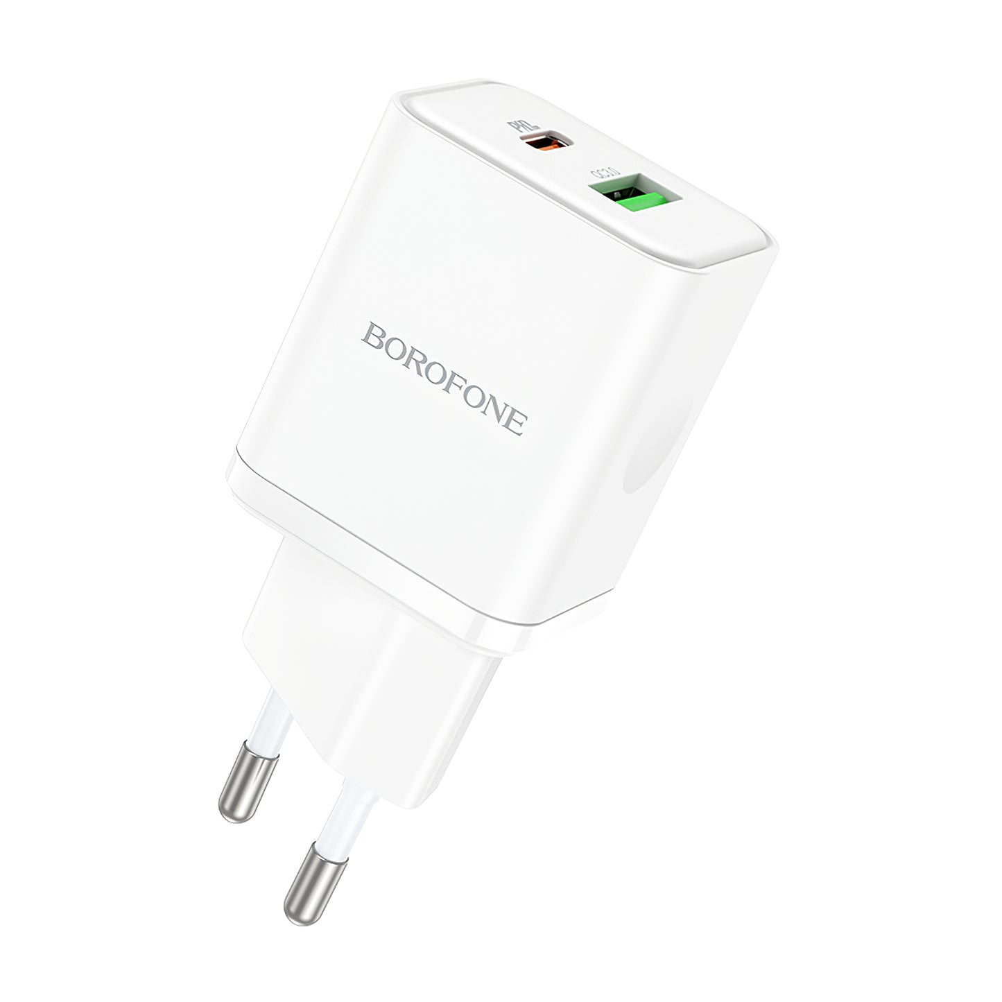 Omrežni polnilnik Borofone BN7, 20 W, 3A, 1 x USB-A - 1 x USB-C, bel