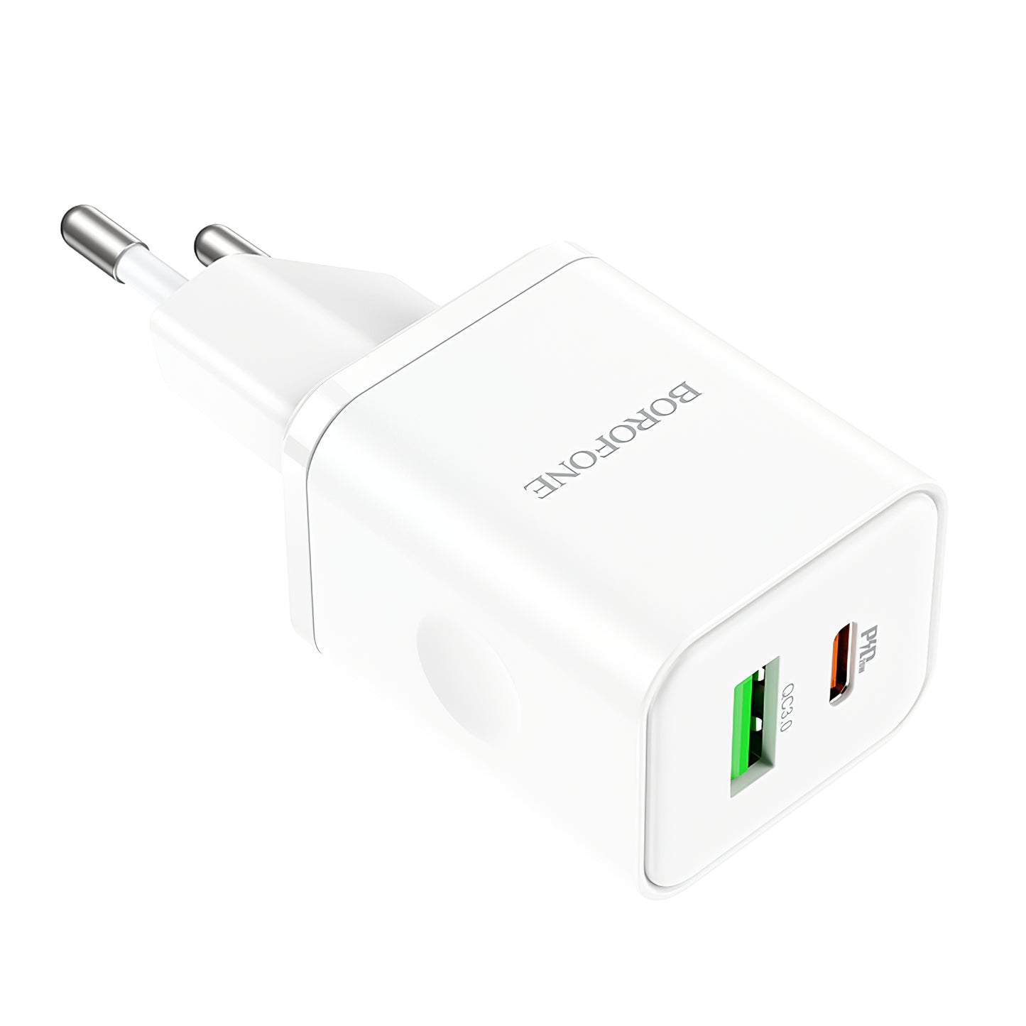 Omrežni polnilnik Borofone BN7, 20 W, 3A, 1 x USB-A - 1 x USB-C, bel