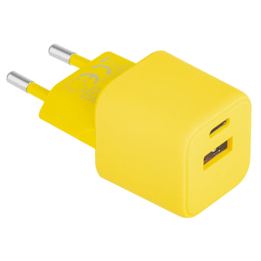 Omrežni polnilnik Colourum CLS30-AC-05, 30 W, 3A, 1 x USB-A - 1 x USB-C, rumen
