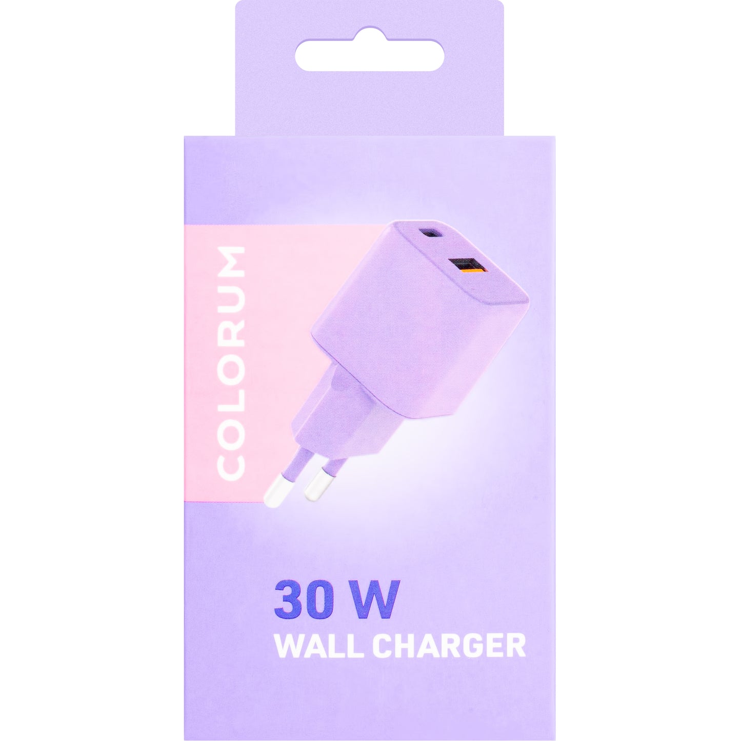 Omrežni polnilnik Colourum CLS30-AC-09, 30 W, 3A, 1 x USB-A - 1 x USB-C, vijolične barve