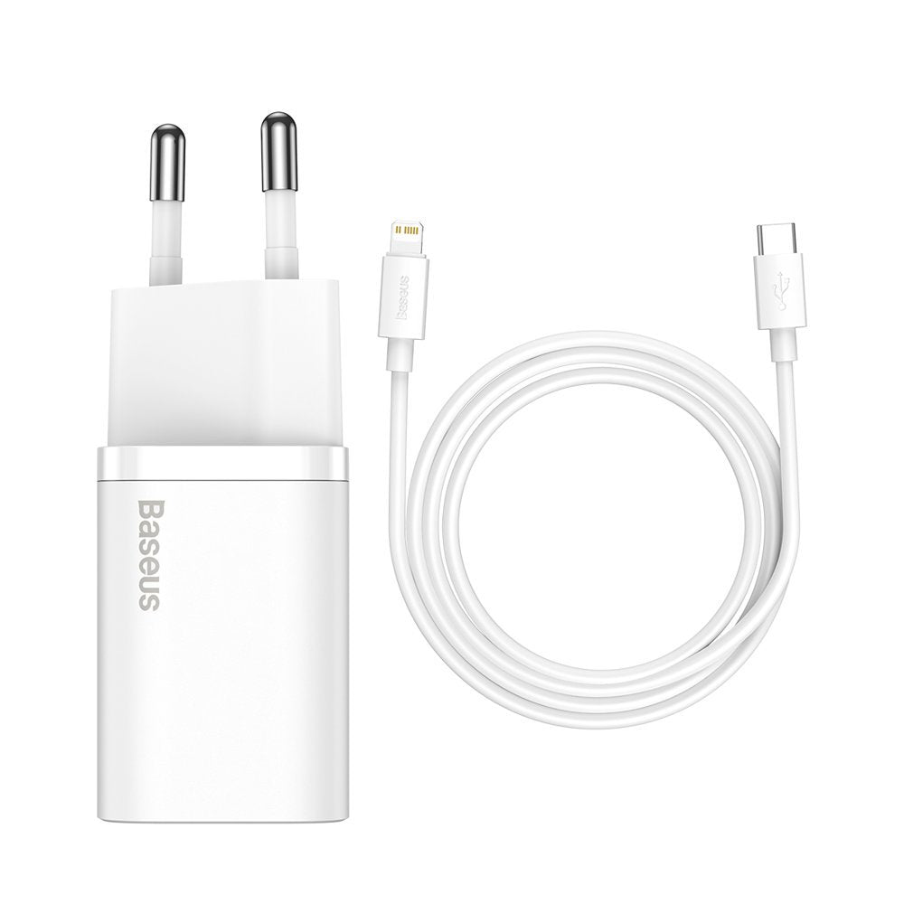 Baseus Super Si omrežni polnilnik s kablom Lightning, 20 W, 3A, 1 x USB-C, bel TZCCCSUP-B02