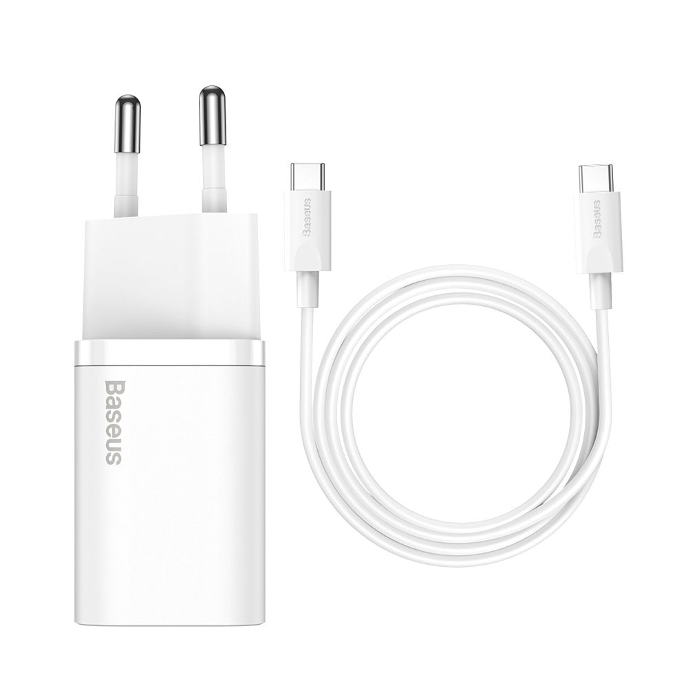 Omrežni polnilec z USB-C kablom Baseus Super Si, 25W, 3A, 1 x USB-C, bel TZCCSUP-L02