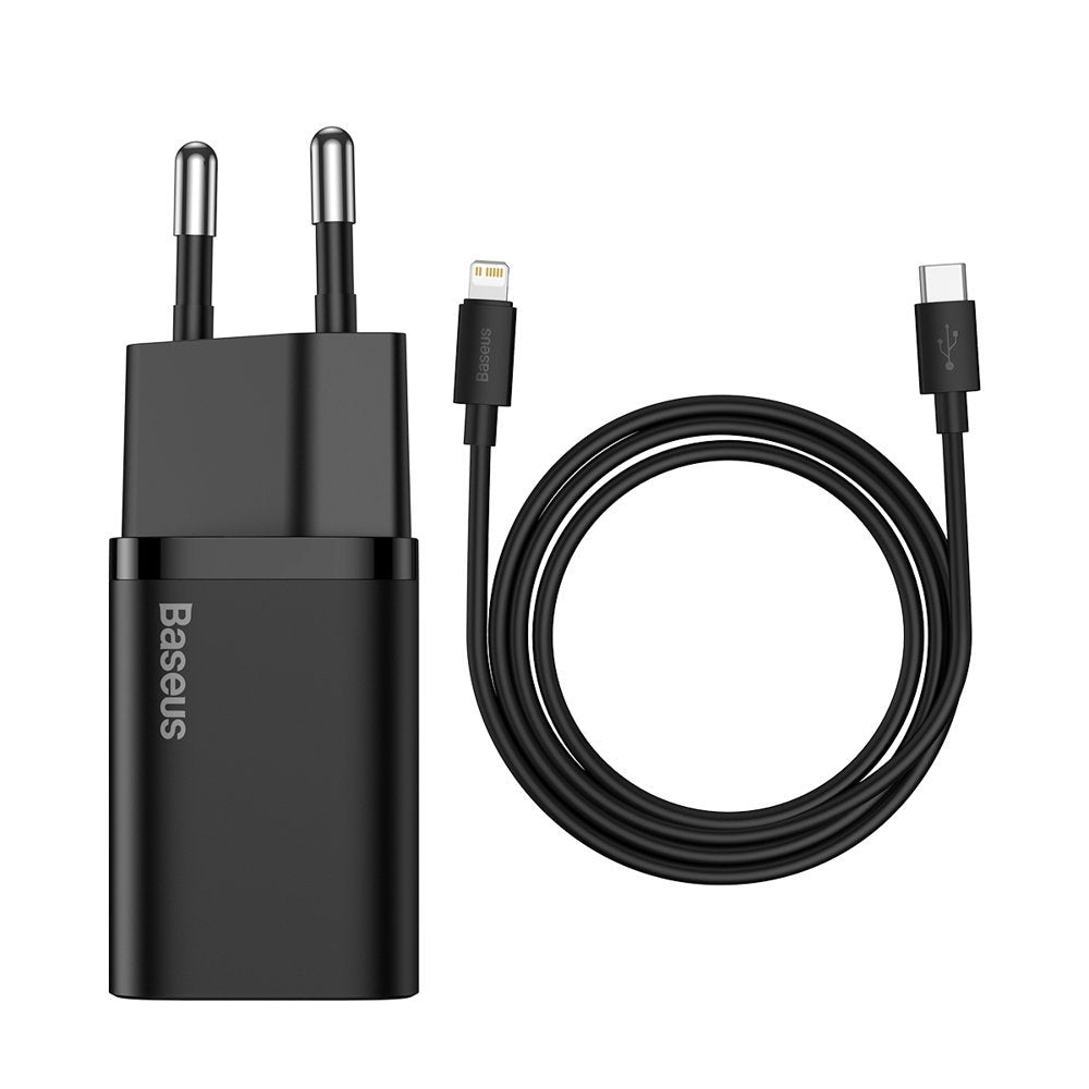 Baseus Super Si omrežni polnilnik s kablom Lightning, 20 W, 3A, 1 x USB-C, črn TZCCCSUP-B01