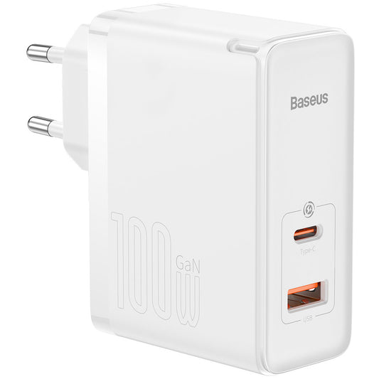 Polnilnik omrežja s kablom USB-C Baseus GaN5 Pro, 100W, 3A, 1 x USB-A - 1 x USB-C, Bel CCGP090202