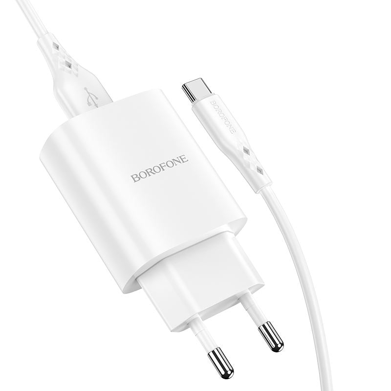 Omrežni polnilnik s kablom USB-C Borofone BN1, 10 W, 2,1 A, 1 x USB-A, bel