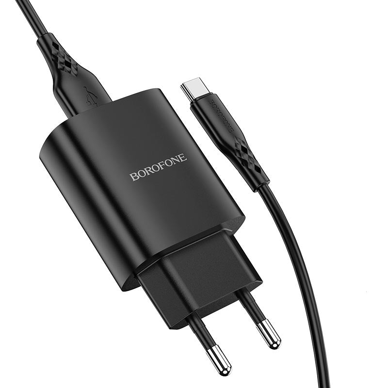 Omrežni polnilnik s kablom USB-C Borofone BN1, 10 W, 2,1 A, 1 x USB-A, črn