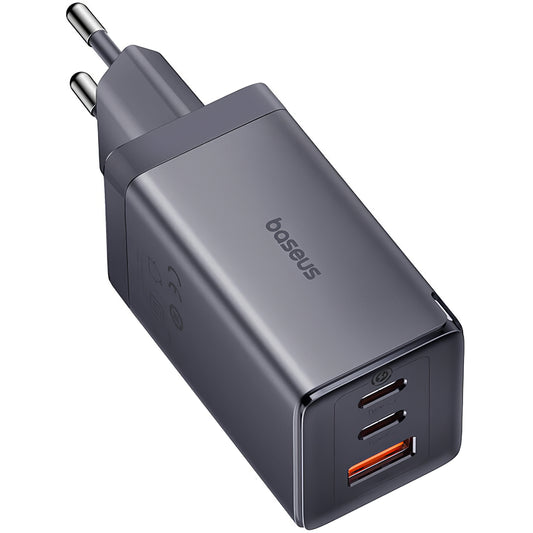 Baseus GaN5 Ultra USB-C kabelski omrežni polnilnik s kablom USB-C, 65 W, 3,25 A, 1 x USB-A - 2 x USB-C, siv P10110812827-Z1 P10110812827-Z1