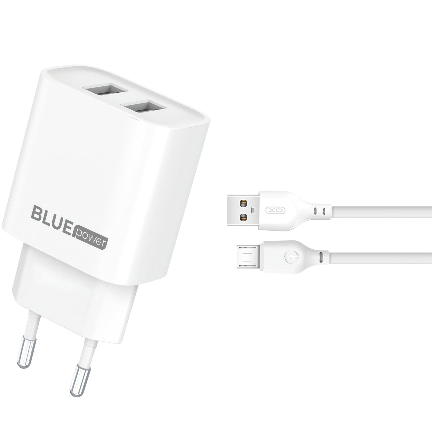 Blue Power BPCE02M omrežni polnilnik s kablom microUSB, 10,5 W, 2,1 A, 2 x USB-A, bel
