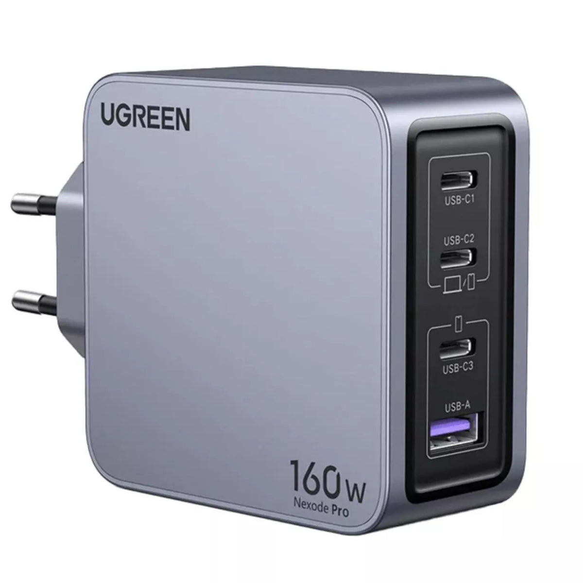 Omrežni polnilec z USB-C kablom UGREEN X763 Nexode Pro, 160W, 3.25A, 1 x USB-A - 3 x USB-C, Siv