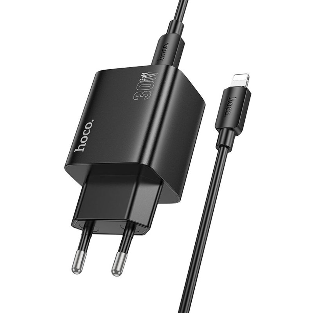 Polnilnik omrežja s kablom Lightning HOCO N56, 30W, 3A, 2 x USB-A - 2 x USB-C, črn