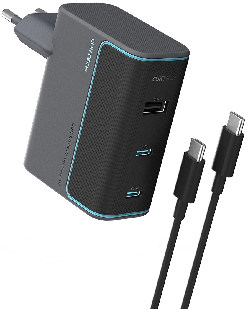 Polnilnik omrežja s kablom USB-C Cuktech, 100W, 5A, 1 x USB-A - 2 x USB-C, Siv CUKAD1003EUG