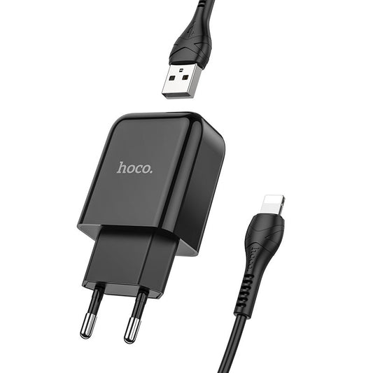 Polnilnik omrežja s kablom Lightning HOCO N2, 10W, 2A, 1 x USB-A, črn