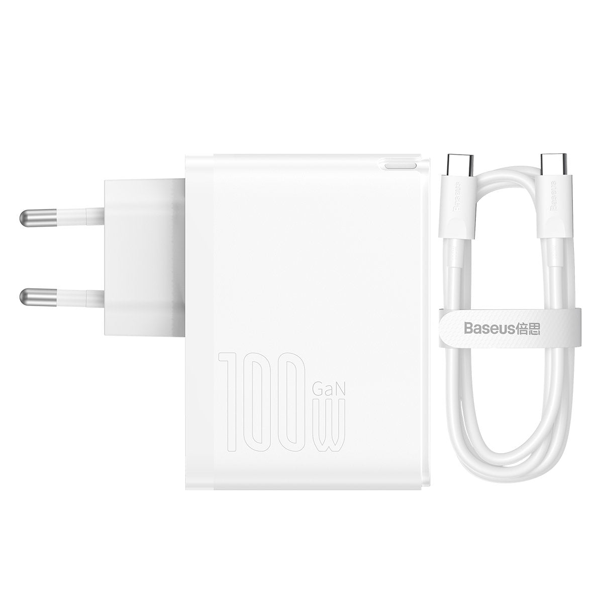 Baseus GaN5 Pro Network Charger with USB-C Cable, 100W, 3A, 1 x USB-A - 1 x USB-C, White CCGP090202