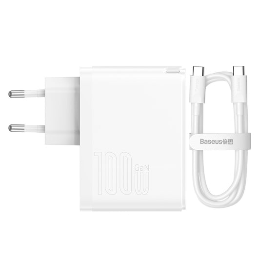 Polnilnik omrežja s kablom USB-C Baseus GaN5 Pro, 100W, 3A, 1 x USB-A - 1 x USB-C, Bel CCGP090202