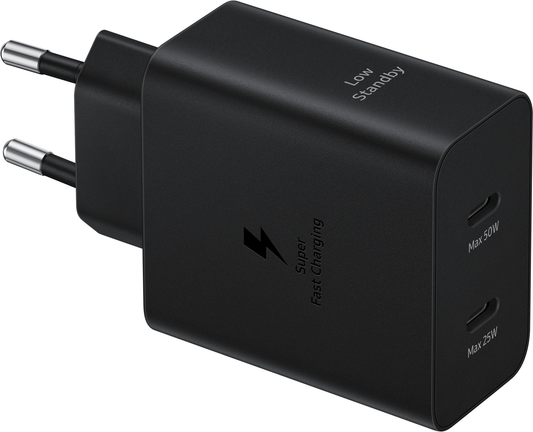 Samsung USB-C kabel, omrežni polnilnik Samsung, 50 W, 3A, 2 x USB-C, črn EP-T5020XBEGEU