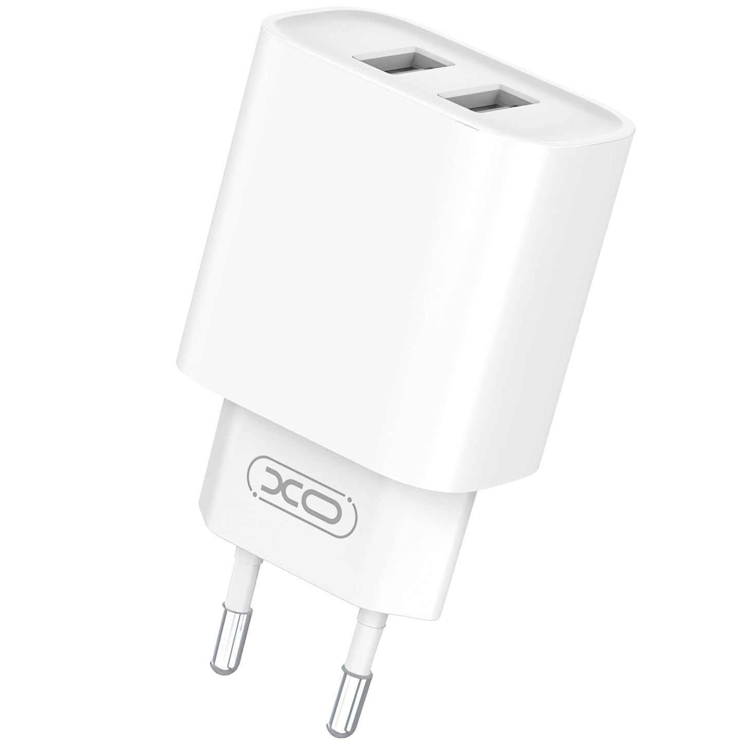 XO Design CE02C Omrežni polnilnik s kablom Lightning, 10,5 W, 2,1 A, 2 x USB-A, bel