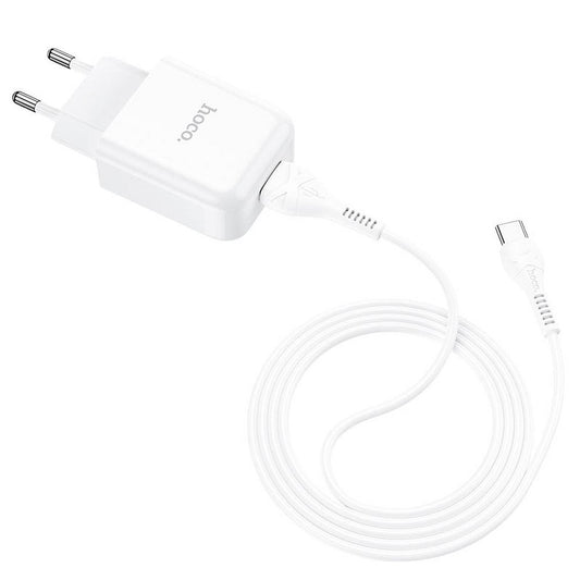 Polnilnik omrežja s kablom USB-C HOCO N2, 10W, 2A, 1 x USB-A, Bel