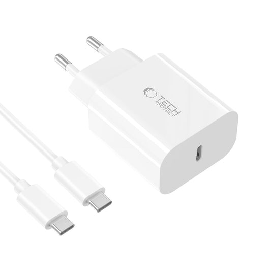 Polnilnik omrežja s kablom USB-C Tech-Protect NC20W, 20W, 3A, 1 x USB-C, Bel