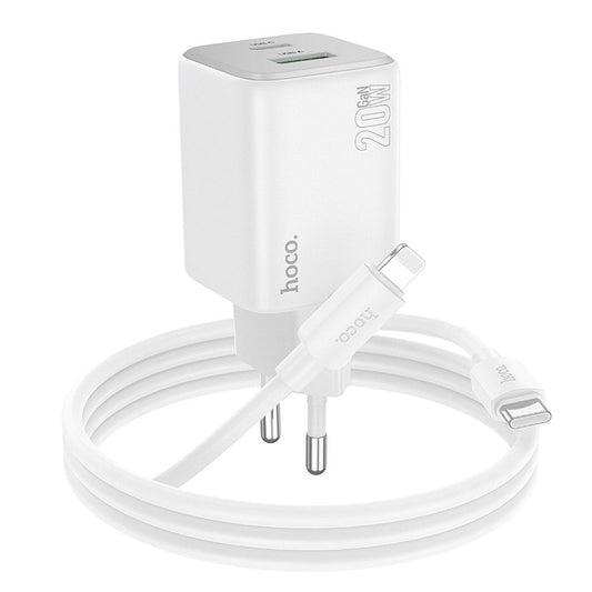 Polnilnik omrežja s kablom Lightning HOCO N41, 20W, 3A, 1 x USB-A - 1 x USB-C, bel