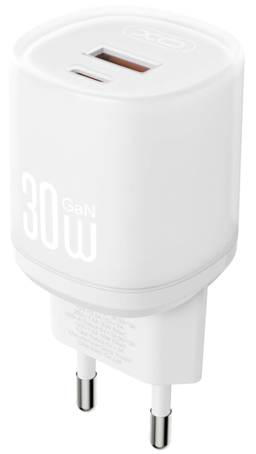 Omrežni polnilec s kablom USB-C XO Design L151, 30W, 3A, 1 x USB-A - 1 x USB-C, Bel